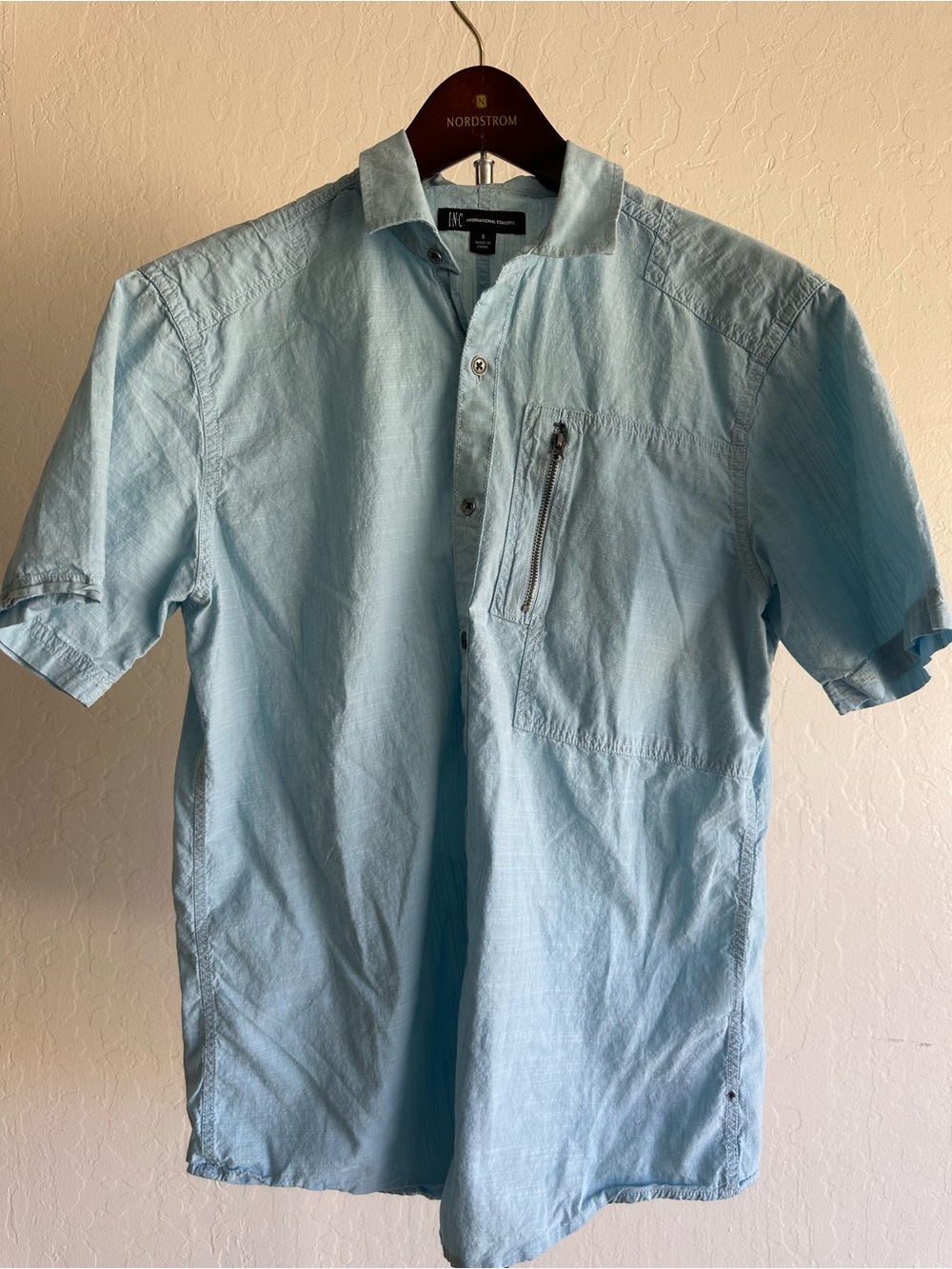 INC International Concepts Men Light Blue Short-Sleeve Button Shirt